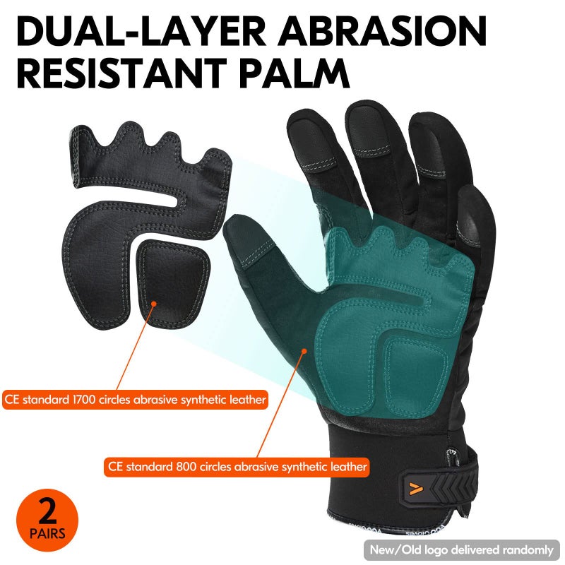 Vgo... 2-Pairs -4â„‰ or Above 3M Thinsulate C100 Lined High Dexterity Touchscreen Synthetic Leather Winter Warm Work Gloves, Waterproof Insert (Size L,Black, Fluorescent Green, SL8777FW) - Image 3
